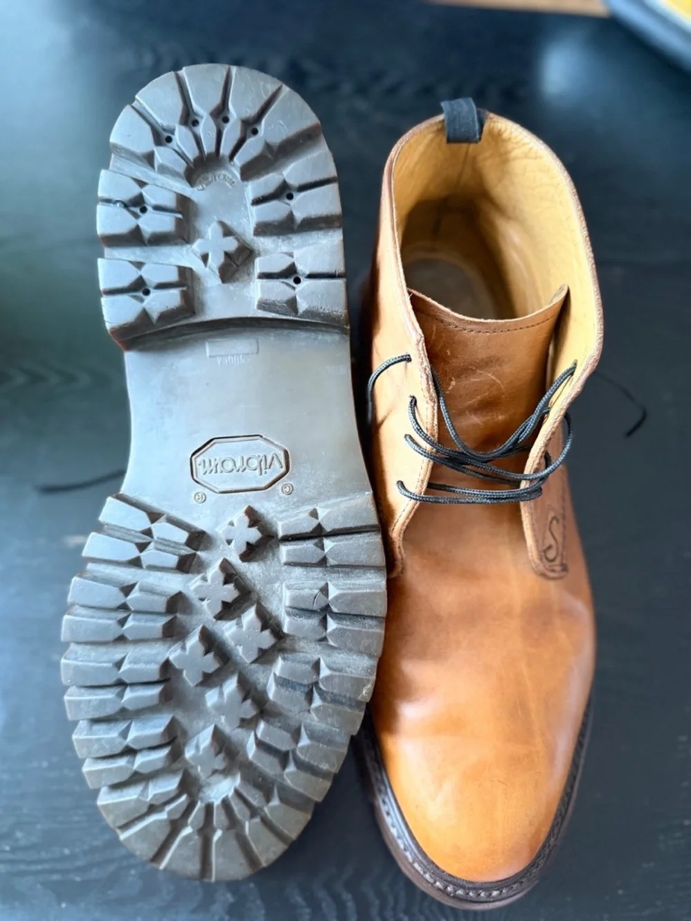 Oliver Sweeney Hoffman Cognac Leather Chukka Boots Vibram Sole Size 9.5 US